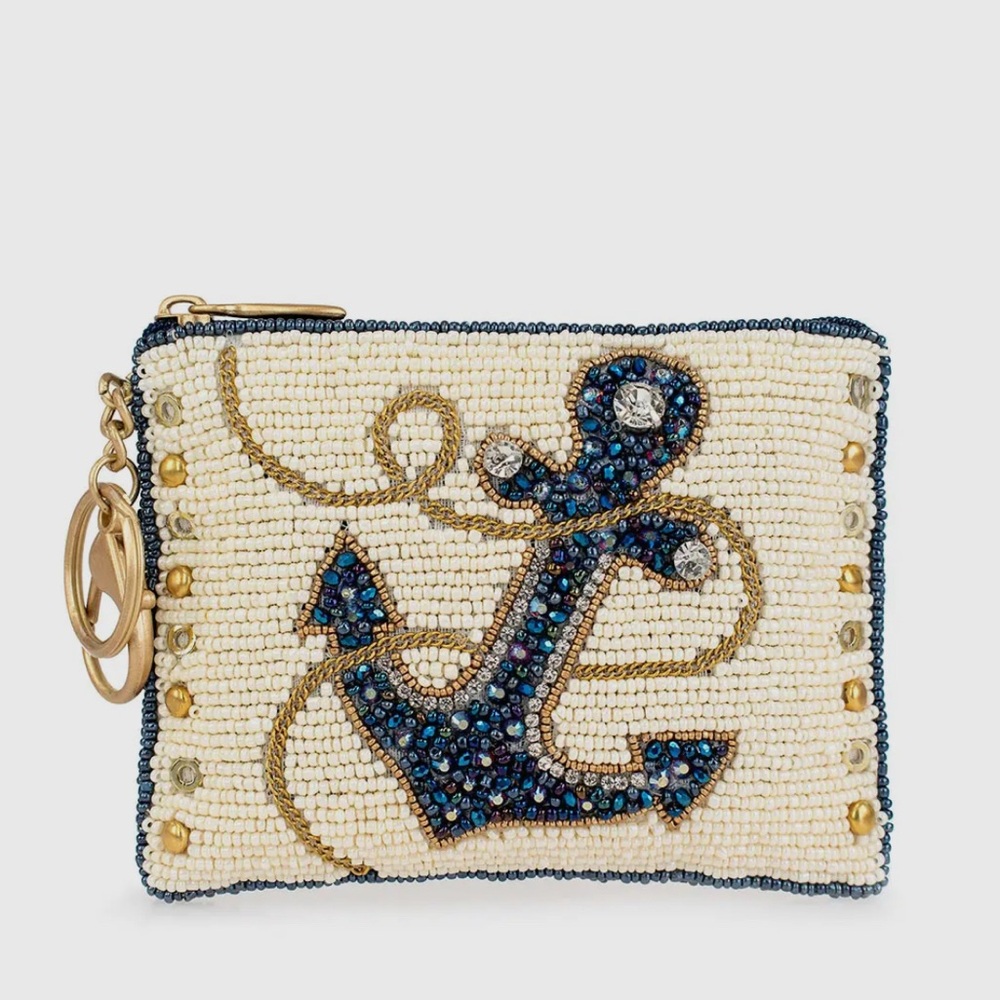 Mary Francis Hooked Up Beaded Anchor Key Card Mini Bag Coin Purse Bag Nautical